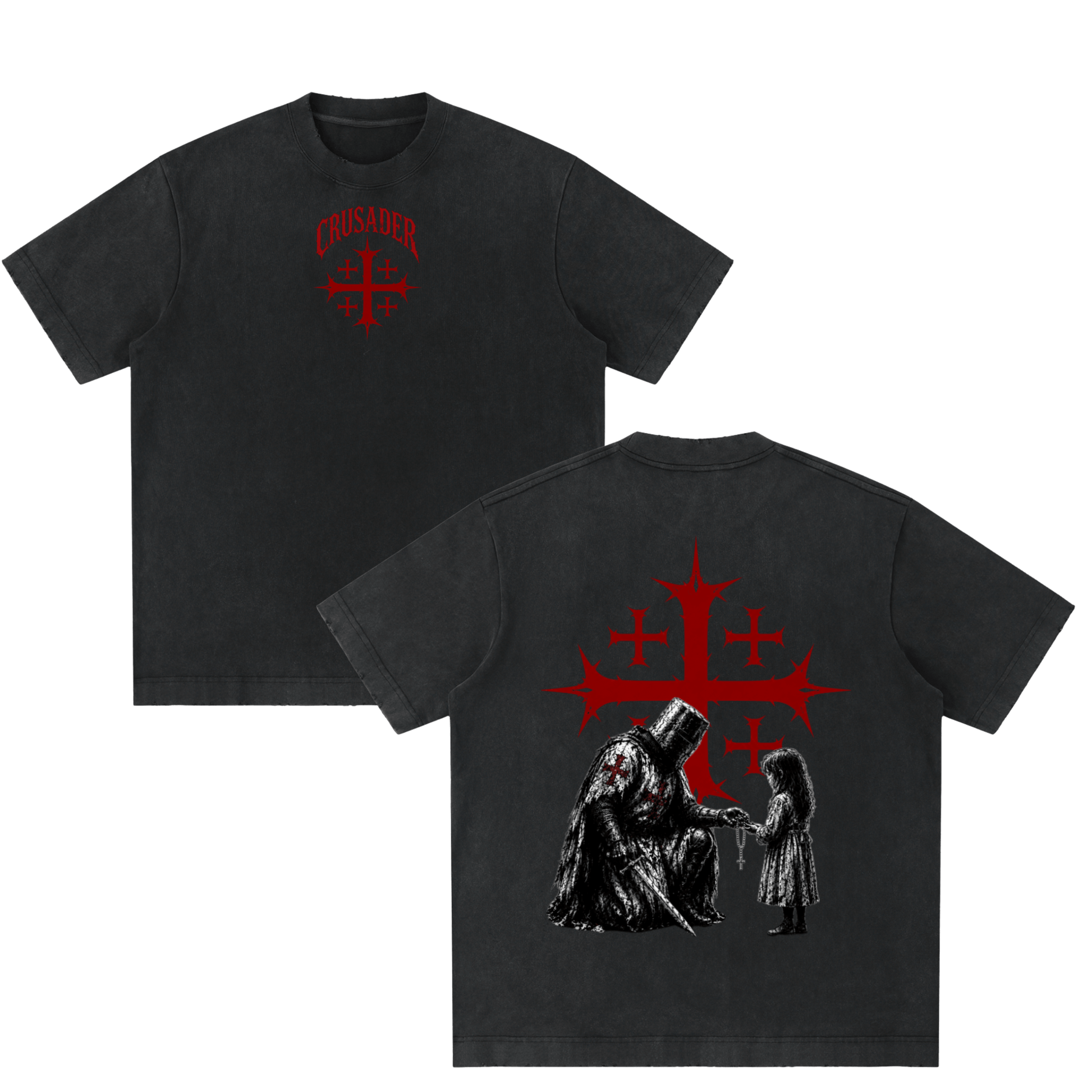 DefendTheInnocent,CrusaderTee,CrusaderShirt,ChristianShirt,CatholicShirt,ChristianStreetwear,CatholicStreetwear,FaithBasedApparel,ReligiousClothing,SpiritualWarfare,JerusalemCross,RosaryShirt,KnightShirt,CatholicRosary,ProtectTheInnocent,DefendTheFaith,GothicChristian,GothicStreetwear,WashedBlackTee,THORNSApparel